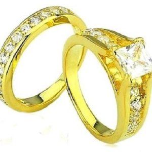 Solitaire 2Ctw Princess Created Diamond CZ 18K Engagement 2 Pcs Ring Set Size 6…